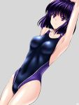  1girl anzu_(onelelee) arms_up bishoujo_senshi_sailor_moon black_hair competition_swimsuit one-piece_swimsuit short_hair swimsuit tomoe_hotaru violet_eyes 