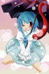  :p ;p blue_hair c.jam-packed karakasa karakasa_obake red_eyes short_hair solo tatara_kogasa tongue touhou umbrella wink 