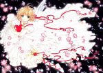 card_captor_sakura cardcaptor_sakura choker clamp dress flower green_eyes heart highres kinomoto_sakura petals ribbon white_dress 