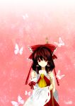  1girl broom butterfly hakurei_reimu japanese_clothes miko nr_(cmnrr) red_eyes ribbon smile touhou 