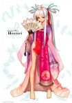  absurdres barefoot character_name fan highres houmei japanese_clothes kimono legs long_hair long_legs purple_eyes shining_(series) shining_wind solo taka_tony twintails violet_eyes white_background white_hair 