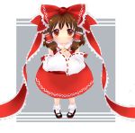  bow brown_hair detached_sleeves hair_bow hair_ribbon hakurei_reimu mary_janes red_eyes ribbon shoes short_hair solo sususuyo suzushiro_sayu touhou 