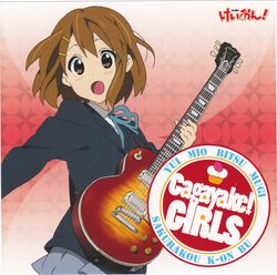  album brown_eyes brown_hair cover guitar hirasawa_yui instrument k-on! les_paul official_art school_uniform short_hair solo 