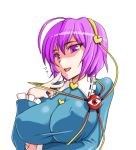  eyes hairband heart impossible_clothes impossible_shirt komeiji_satori large_breasts purple_eyes purple_hair shirt short_hair solo tajima_yuuki touhou violet_eyes 