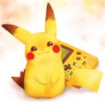  game_boy_color kuina_(escapegoat) no_humans pikachu pokemon pokemon_(creature) smile solo 