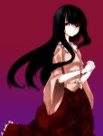 black_hair blunt_bangs cloud_palette hands_clasped hime_cut houraisan_kaguya long_hair long_skirt looking_at_viewer red_eyes skirt smile touhou