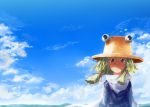  amaneko blue_eyes cloud clouds frog hair_ribbon hat moriya_suwako ribbon ryouma_(galley) sky solo touhou 