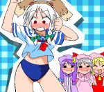  blush buruma chibi flandre_scarlet izayoi_sakuya lowres natsumi_akira patchouli_knowledge remilia_scarlet school_uniform serafuku touhou 