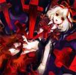  blonde_hair cross doll doll_joints medicine_melancholy open_mouth red_eyes ribbon tomasu tongue torn_clothes touhou 