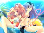  :d bikini blue_hair cherry food fruit green_eyes karory multiple_girls open_mouth orange orange_hair original oversized_object pink_eyes smile straw strawberry sunglasses swimsuit visor visor_cap water wink 