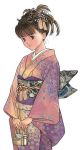  brown_eyes brown_hair child japanese_clothes kimono purse short_hair 