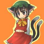  animal_ears brown_eyes brown_hair cat_ears cat_tail chen multiple_tails tail touhou yuemaru 