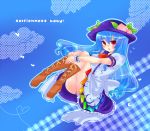  boots hat hinanawi_tenshi leg_hug long_hair red_eyes solo takamura touhou wrist_cuffs 