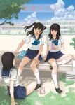  bench multiple_girls original outdoors outside school_uniform serafuku skirt yakiyama_line 