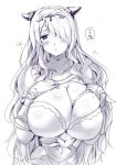  breasts camilla_(fire_emblem_if) cleavage fire_emblem fire_emblem_if hair_over_one_eye long_hair monochrome naoyama_masaru 