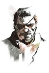  1boy beard big_boss eyepatch facial_hair genso looking_at_viewer male_focus metal_gear_(series) metal_gear_solid_v scar scar_across_eye simple_background solo white_background 