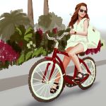  1girl bicycle bicycle_riding long_hair original sandals sbc sketch solo sunglasses 