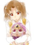  2girls al_bhed_eyes brown_hair chibi child dark_skin dust_of_osiris forehead_jewel hug melty_blood multiple_girls purple_hair red_eyes school_uniform six_(fnrptal1010) sweater_vest tsukihime twintails two_side_up violet_eyes yumizuka_satsuki 