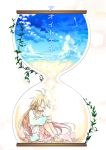  1girl ahoge blonde_hair braid clouds dress hourglass leaf long_hair original sky translated vines yukitubaki 