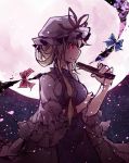  1girl blonde_hair full_moon gap hair_ribbon hat hat_ribbon long_hair mob_cap moon profile red_eyes ribbon sash sketch solo tabard touhou toutenkou wide_sleeves yakumo_yukari 