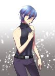  1boy bare_shoulders blue_hair caffein highres kaito violet_eyes vocaloid 