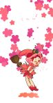  2girls blush boots broom floral_background harukaze_doremi majorika mongoose_(artist) multiple_girls ojamajo_doremi open_mouth redhead skirt sleeping smile 