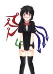  1girl absurdres black_hair blush du_mogu embarrassed highres houjuu_nue knees_together knees_together_feet_apart messy_hair red_eyes shiny shiny_skin short_hair solo thigh-highs touhou 