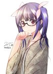  1girl blue_hair glasses i-19_(kantai_collection) japanese_clothes kantai_collection long_hair nekobaka red_eyes solo 