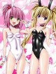  2girls animal_ears anzu_(onelelee) blonde_hair bunnysuit female highleg hinamori_amu hoshina_utau long_hair multiple_girls nail_polish pink_hair ponytail rabbit_ears short_hair shugo_chara! twintails v_over_eye violet_eyes wrist_cuffs yellow_eyes 