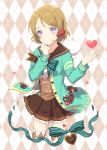  blush brown_hair jacket koizumi_hanayo love_live!_school_idol_project purple_eyes seifuku short_hair smile valentine 