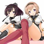  2girls akizuki_(kantai_collection) black_hair blue_eyes braid brown_hair gloves hairband headband kaisenn kantai_collection long_hair multiple_girls ponytail school_uniform smile teruzuki_(kantai_collection) 