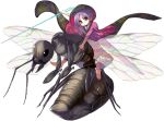  1girl ant barefoot bowl commentary_request hat hornet insect japanese_clothes kimono long_sleeves looking_at_viewer minigirl needle obi pink_eyes purple_hair riding sash shope solo sukuna_shinmyoumaru touhou wide_sleeves wings 