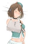  1girl ahn blue_eyes blush brown_hair gift hand_on_hip hat kantai_collection maya_(kantai_collection) one_eye_closed remodel_(kantai_collection) school_uniform short_hair 