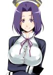  1girl breasts kantai_collection large_breasts looking_at_viewer mechanical_halo purple_hair sato_iori simple_background smile solo tatsuta_(kantai_collection) violet_eyes white_background 