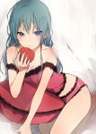  1girl apple blue_eyes camisole cushion food fruit hatsune_miku lp_(hamasa00) panties romeo_to_cinderella_(vocaloid) solo underwear vocaloid 