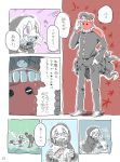  1boy 1girl abyssal_admiral_(kantai_collection) blush bubble comic fang glass_shards gloves hat hood hoodie kantai_collection mask pants re-class_battleship reflection ryou-san scarf shoes short_hair smile tagme tail teeth translated underwear uniform 