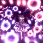  1girl danmaku eyeball full_body glowing hairband head_tilt heart komeiji_satori long_sleeves looking_at_viewer minust pink_eyes purple_hair shirt short_hair skirt smile solo string third_eye touhou wide_sleeves 