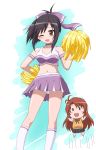  :d alternate_hairstyle antenna_hair bare_shoulders black_hair blush blush_stickers brown_eyes brown_hair character_doll cheerleader choker hair_ribbon hayashiya_zankurou highres ichijou_hotaru koshigaya_komari long_hair midriff navel non_non_biyori one_eye_closed open_mouth panties pantyshot pantyshot_(standing) pom_poms ribbon smile socks standing underwear white_legwear 