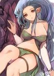  1girl :o bare_shoulders breasts cleavage collarbone detached_sleeves dragon granblue_fantasy large_breasts lavender_hair long_hair long_sleeves looking_at_viewer navel open_mouth orange_eyes pupps simple_background solo strapless thigh_strap tiamat_(granblue_fantasy) very_long_hair white_background 