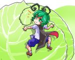  1girl antennae cape eating green_eyes green_hair lettuce minigirl shinapuu short_hair shorts solo touhou wriggle_nightbug 