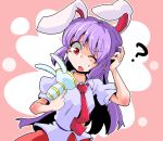  1girl ? animal_ears confused extra_ears gun highres long_hair lunatic_gun necktie one_eye_closed open_mouth purple_hair rabbit_ears red_eyes reisen_udongein_inaba shinapuu skirt solo touhou weapon 