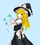  1girl blonde_hair bow braid dress gloves hair_ribbon hat kirisame_marisa long_hair ribbon scwibbles simple_background solo star touhou witch_hat yellow_eyes 