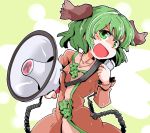  1girl animal_ears dress green_eyes green_hair kasodani_kyouko megaphone open_mouth shinapuu short_hair skirt smile solo touhou 