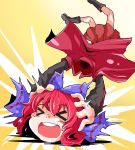  &gt;_&lt; 1girl bow cape closed_eyes disembodied_head hair_bow highres long_sleeves open_mouth redhead sekibanki shinapuu short_hair skirt smile solo touhou 