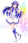  1girl blue_hair character_name happy_birthday heart highres idolmaster kisaragi_chihaya long_hair looking_at_viewer microphone musical_note open_mouth outsider_0 solo 