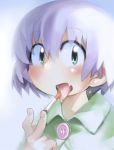  1girl blush buttons cigarette face fang hade_na_kangofu highres open_mouth original purple_hair saliva shirt short_hair solo tongue 