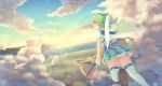  1girl angel_wings clouds flying green_eyes green_hair original sakakidani school_uniform serafuku short_hair sky solo wings 