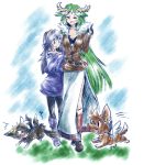  2girls angel_wings animalization artist_name bangs blue_eyes blue_hair blush boots breasts cleavage closed_eyes dark_pit dog fire_emblem fire_emblem:_kakusei green_hair kid_icarus long_hair lucina mahoxyshoujo multiple_girls open_mouth palutena pit_(kid_icarus) sidelocks sketch super_smash_bros. sweater very_long_hair wings 
