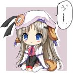  1girl animal_ears blue_eyes cape chibi dog_ears hat highres little_busters!! long_hair mgr_(mogutyper) noumi_kudryavka school_uniform silver_hair sitting solo tail tears thigh-highs wariza 