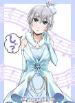  1girl anastasia_(idolmaster) bare_shoulders blue_eyes breasts elbow_gloves gloves hat idolmaster idolmaster_cinderella_girls mabo-udon open_mouth pure_white_memories short_hair silver_hair solo staff_(music) 